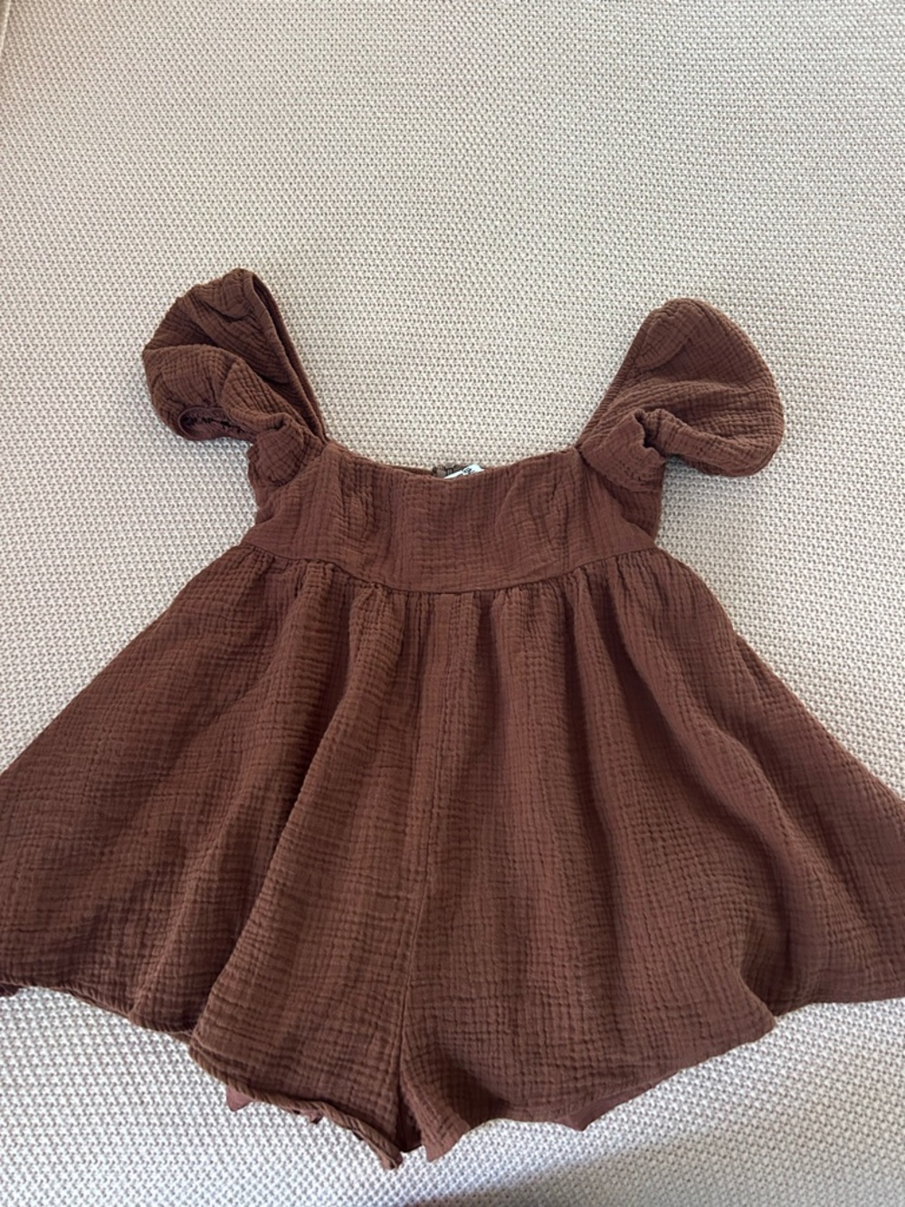 Princess Polly Brown Textured Flutter-Sleeve Romper